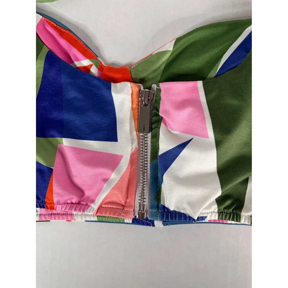Fashion Nova 2 Piece‎ Set Geometric Abstract Duster & Bralette Multi Color Large